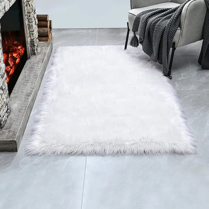 1pc Fluffy White Faux Fur Bedroom Floor Mat