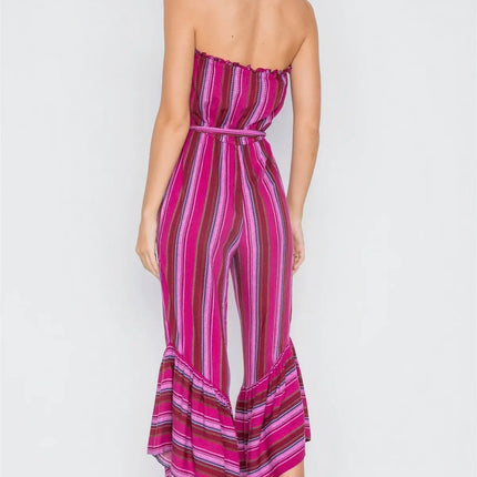 Stripe Jumpsuit -Berry