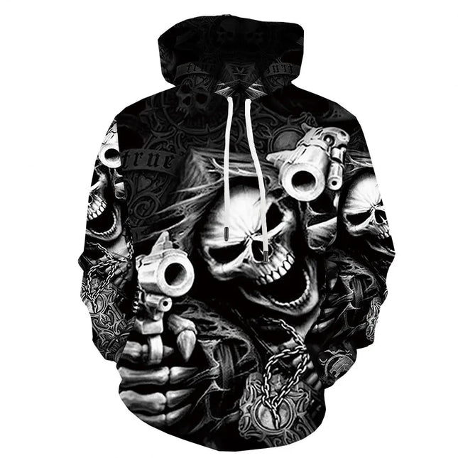 Men's Long Sleeve Hoodie with Skull Digital Print