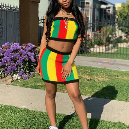 Women's Striped Print Two-Piece Set Outfit