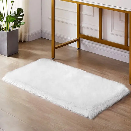 1pc Fluffy White Faux Fur Bedroom Floor Mat