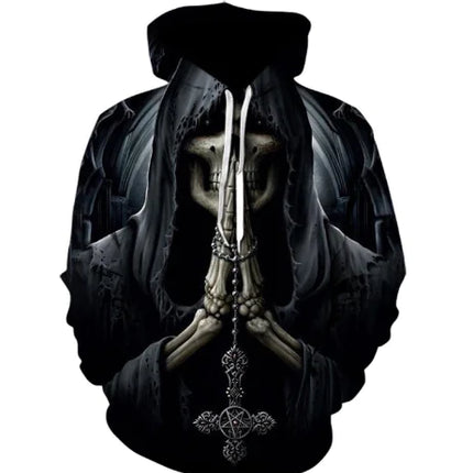 Men's Long Sleeve Hoodie with Skull Digital Print