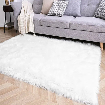 1pc Fluffy White Faux Fur Bedroom Floor Mat