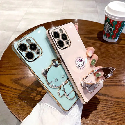 Cat Stand Makeup Mirror Case for iPhone 15/14 Pro Max
