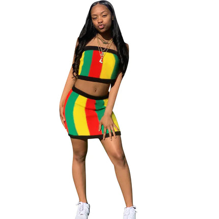 Women's Striped Print Two-Piece Set Outfit