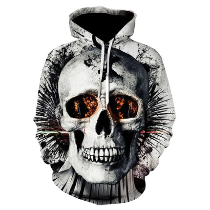 Men's Long Sleeve Hoodie with Skull Digital Print