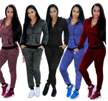 Women's Long Sleeve Sports Set with Hoodie - Two Piece Outfit