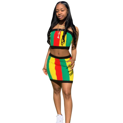 Women's Striped Print Two-Piece Set Outfit