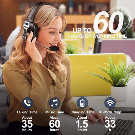 Bluetooth 5.2 Wireless Headset With Noise Cancelling Mic For Phones PC