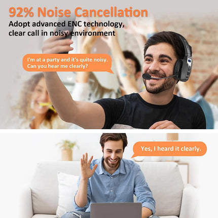 Bluetooth 5.2 Wireless Headset With Noise Cancelling Mic For Phones PC