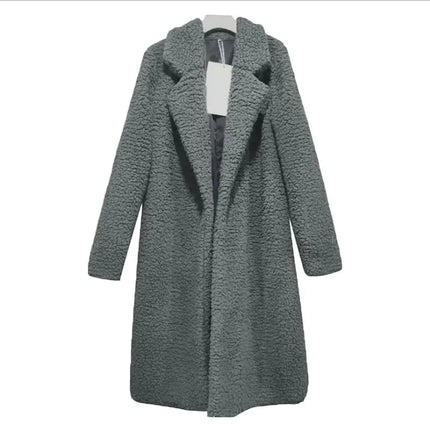 Women's Long Lamb Fleece Coat with Lapel Cardigan