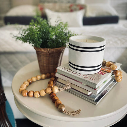 Luxury Large Striped Stone Designer Candle - Costa Del Ahazar