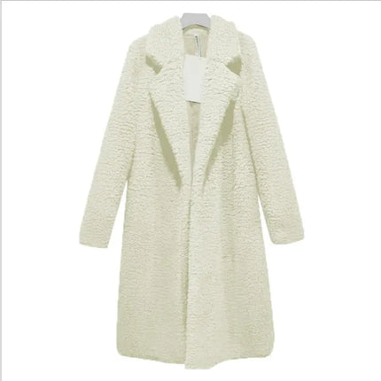 Women's Long Lamb Fleece Coat with Lapel Cardigan