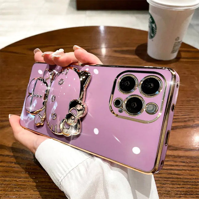 Cat Stand Makeup Mirror Case for iPhone 15/14 Pro Max