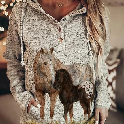 Casual Women's Hoodie with Animal Wolf Print