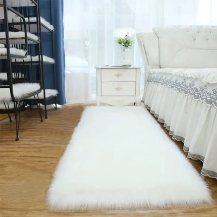 1pc Fluffy White Faux Fur Bedroom Floor Mat