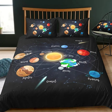 3pcs Solar System Galaxy Duvet Cover Set (1 Duvet + 2 Cases)
