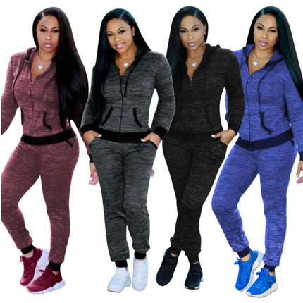 Women's Long Sleeve Sports Set with Hoodie - Two Piece Outfit