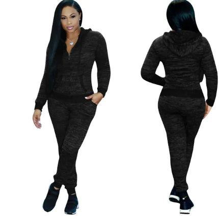 Women's Long Sleeve Sports Set with Hoodie - Two Piece Outfit