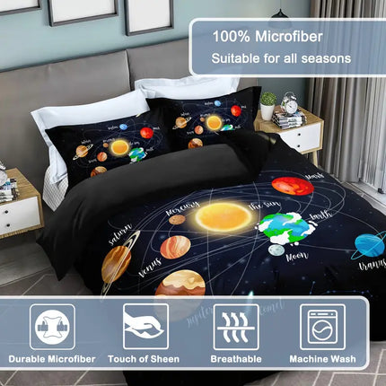 3pcs Solar System Galaxy Duvet Cover Set (1 Duvet + 2 Cases)