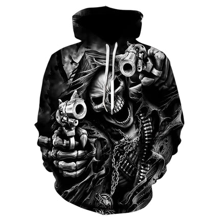 Men's Long Sleeve Hoodie with Skull Digital Print