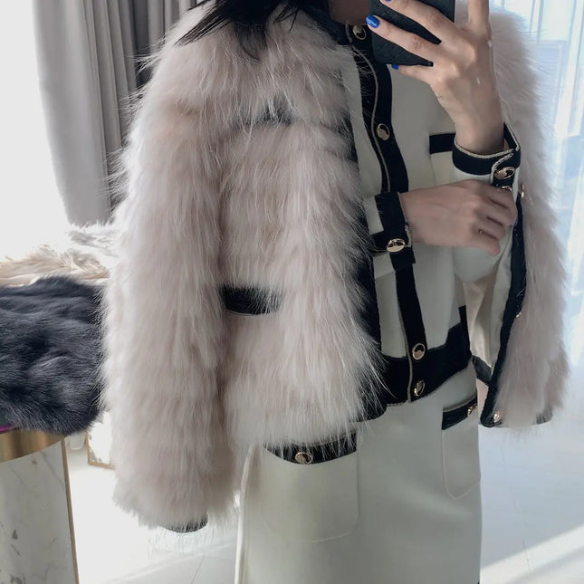 Imported American White Raccoon Fur Woven Coat for Women
