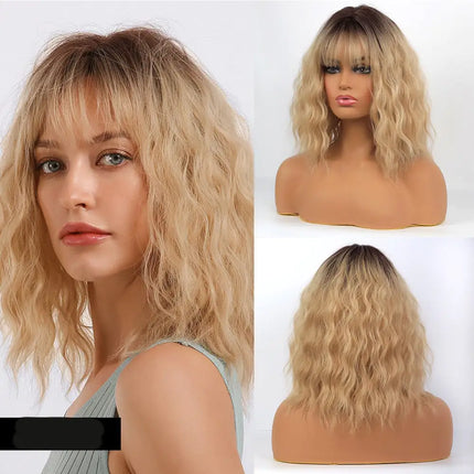 Black Gradient Gold Short Curly Hair for Women