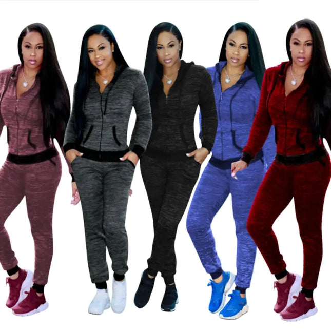 Women's Long Sleeve Sports Set with Hoodie - Two Piece Outfit