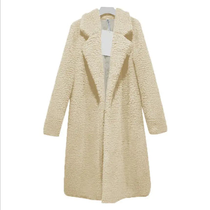 Women's Long Lamb Fleece Coat with Lapel Cardigan
