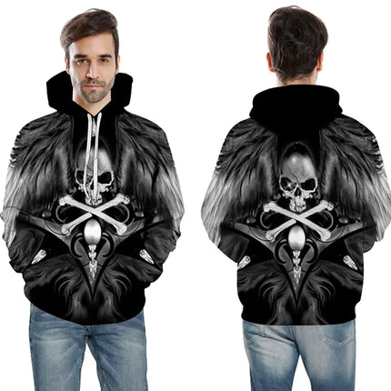 Men's Long Sleeve Hoodie with Skull Digital Print