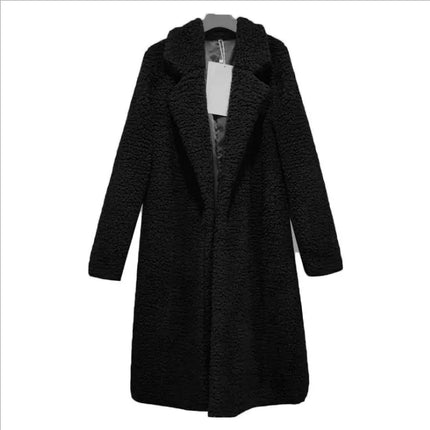 Women's Long Lamb Fleece Coat with Lapel Cardigan