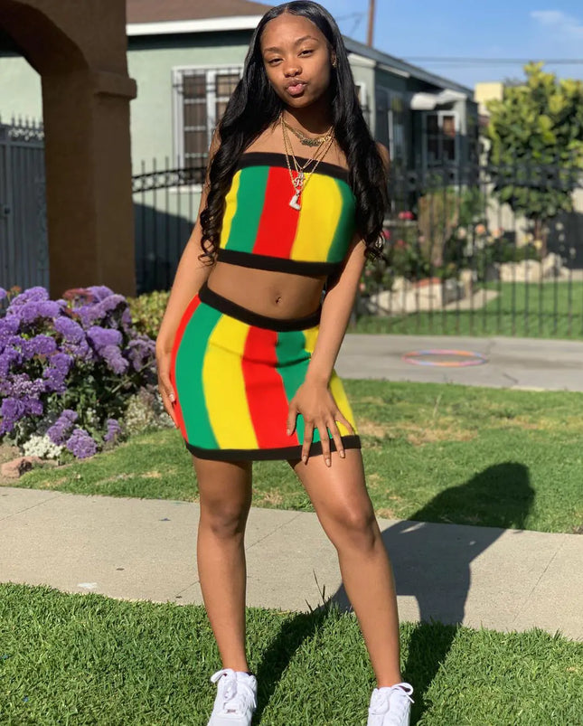 Women's Striped Print Two-Piece Set Outfit