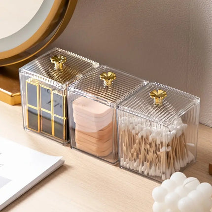 Cosmetic Cotton Swab Storage Box with Cover (1Pc)