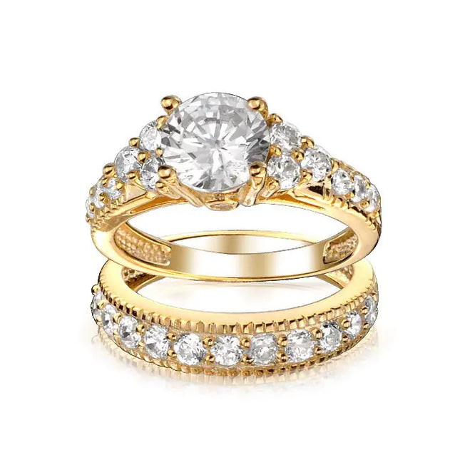 18K Gold Plated Couple Rings with AAA Zirconia