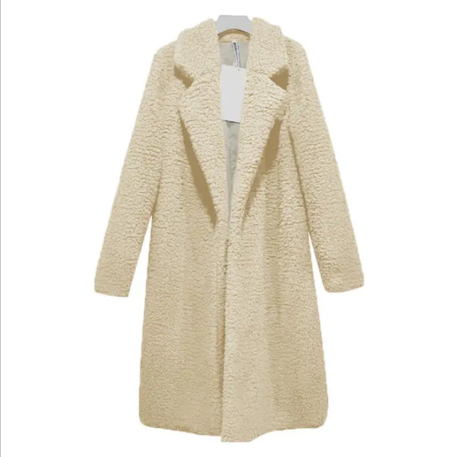 Women's Long Lamb Fleece Coat with Lapel Cardigan