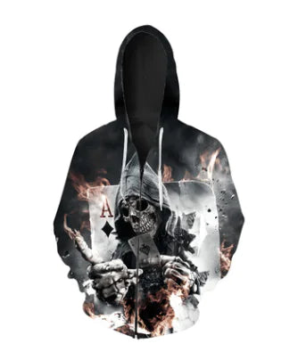 Men's Skull Digital Print Anime Hoodie and Long Sleeve Top