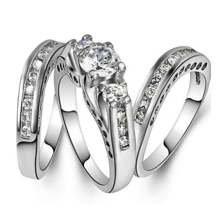 Couple Engagement Rings with Zirconia Stones