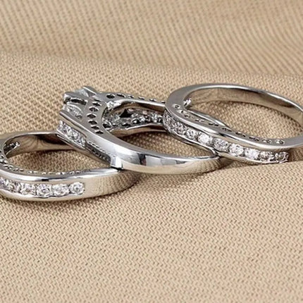 Couple Engagement Rings with Zirconia Stones