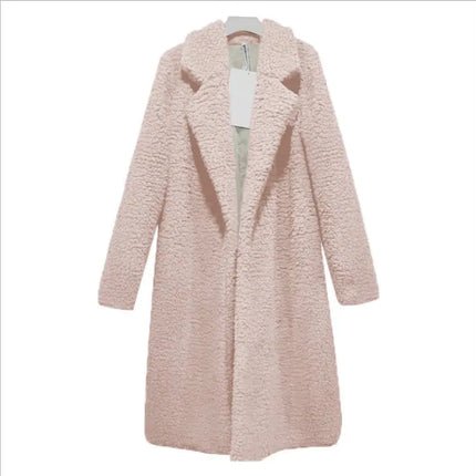 Women's Long Lamb Fleece Coat with Lapel Cardigan