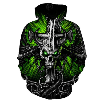 Men's Long Sleeve Hoodie with Skull Digital Print