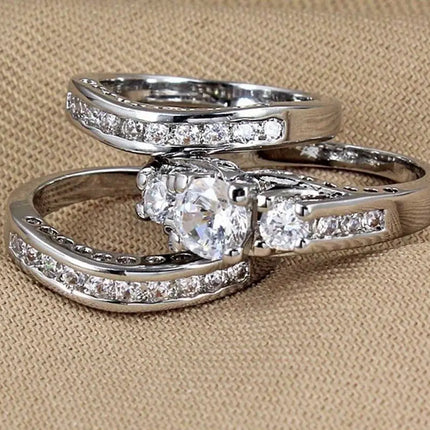 Couple Engagement Rings with Zirconia Stones