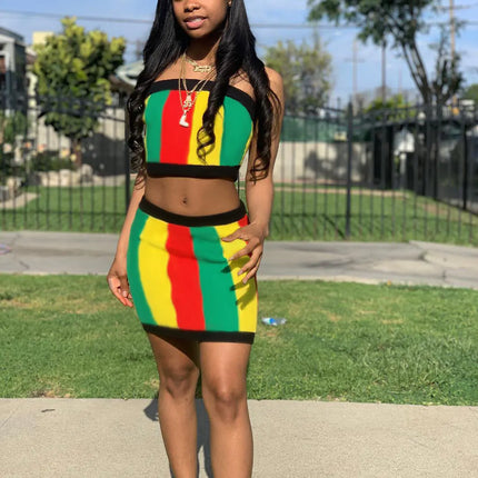 Women's Striped Print Two-Piece Set Outfit