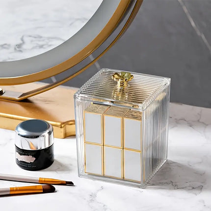 Cosmetic Cotton Swab Storage Box with Cover (1Pc)