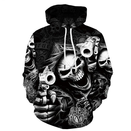 Men's Long Sleeve Hoodie with Skull Digital Print