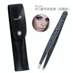 Flat mouth eyebrow clip leather bag (gray black)