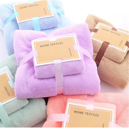 Coral Fleece Bath Towel Set - Thick, Absorbent, Warm