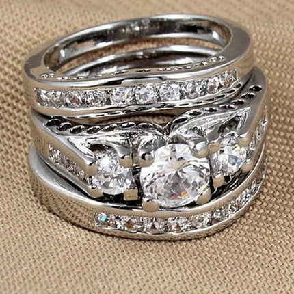 Couple Engagement Rings with Zirconia Stones