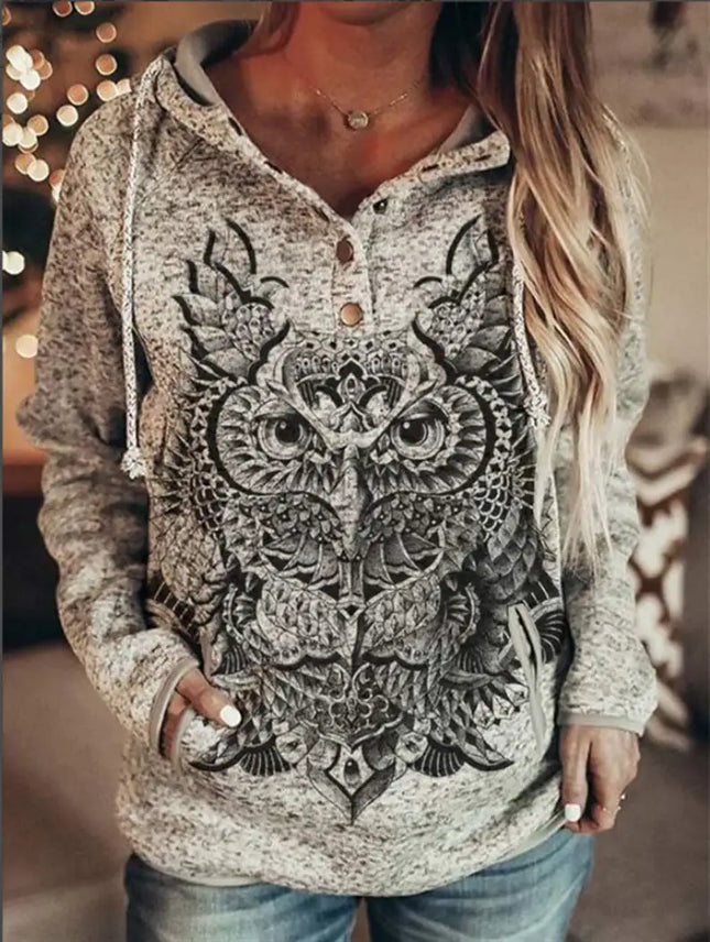 Casual Women's Hoodie with Animal Wolf Print