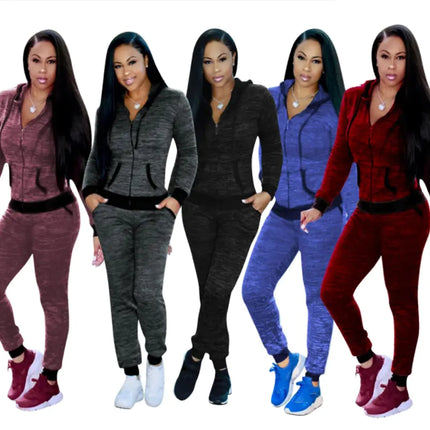 Women's Long Sleeve Sports Set with Hoodie - Two Piece Outfit