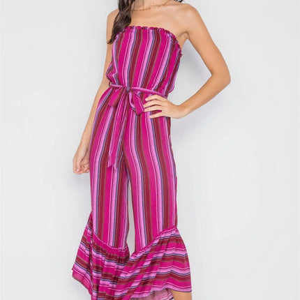 Stripe Jumpsuit -Berry